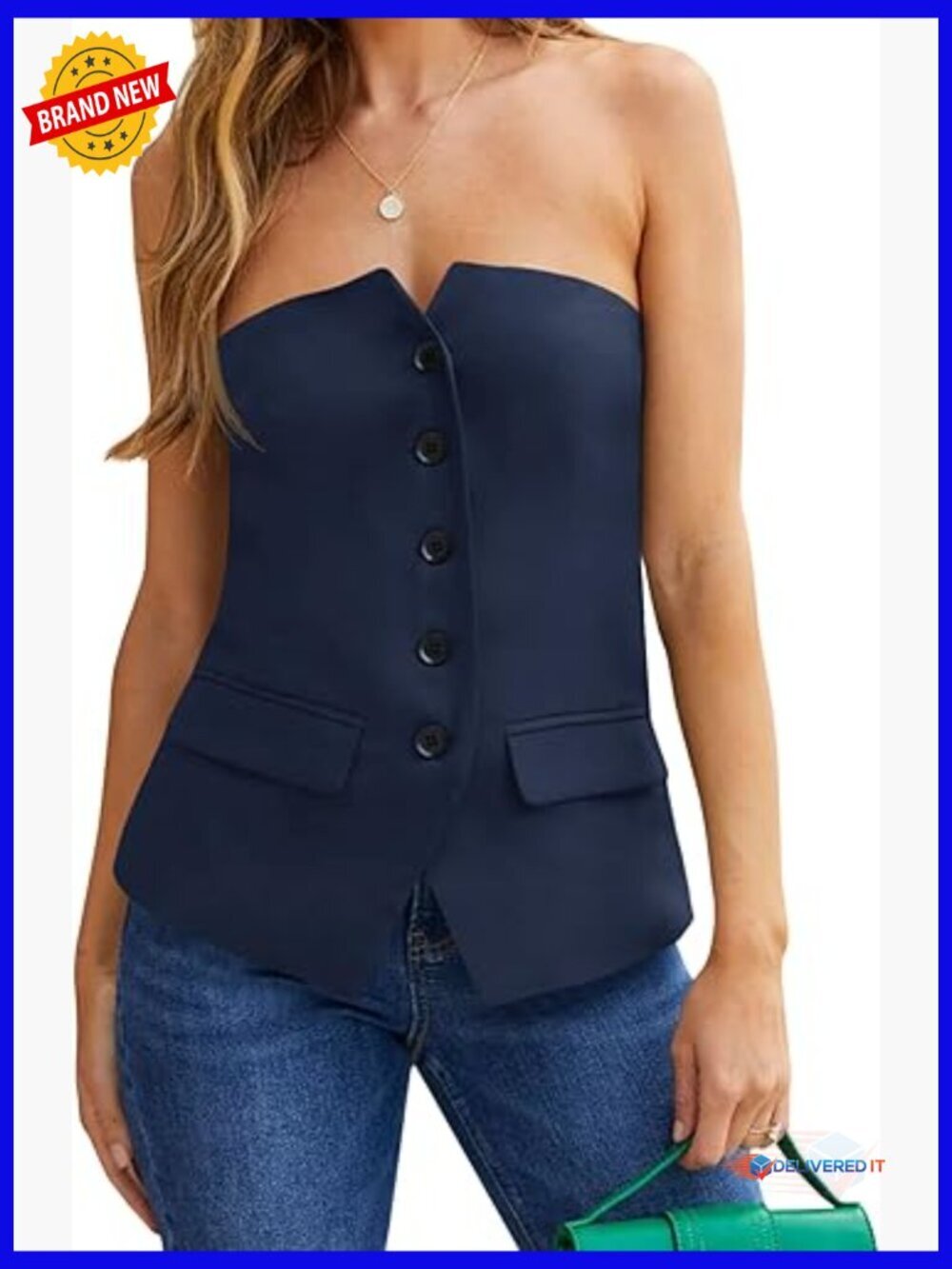 Notched Neck Sleeveless Blazer Vest Fitted Work Office Button Down
